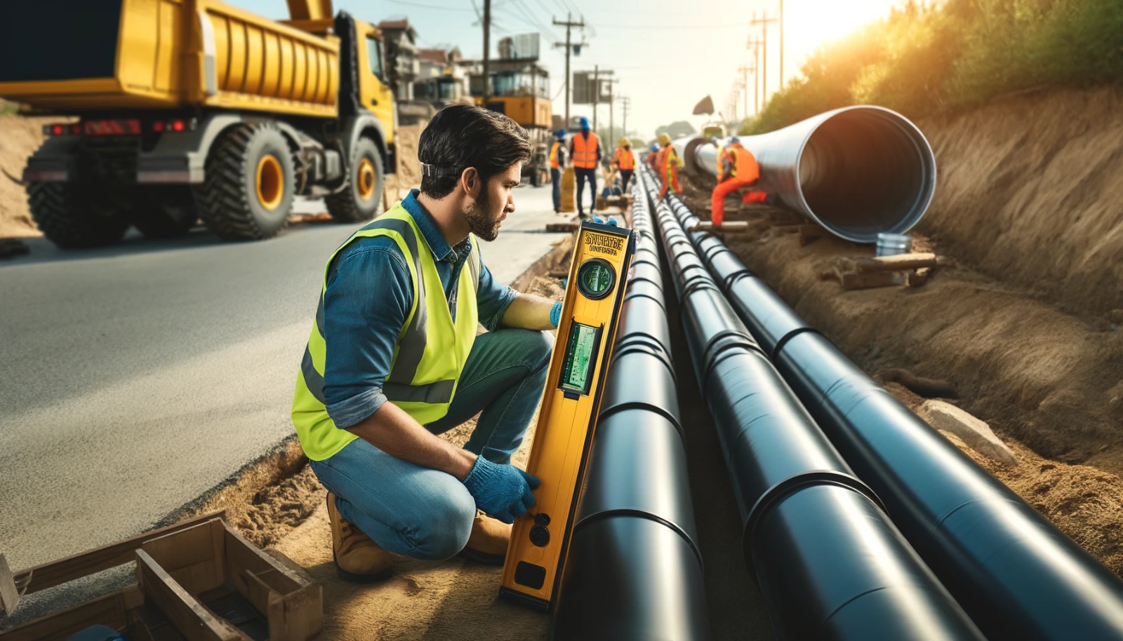 Site managers and safety officers overseeing construction operations, using tablets to monitor progress and compliance. مديرو المواقع ومسؤولو السلامة يشرفون على عمليات البناء، باستخدام الأجهزة اللوحية لمراقبة التقدم والامتثال.